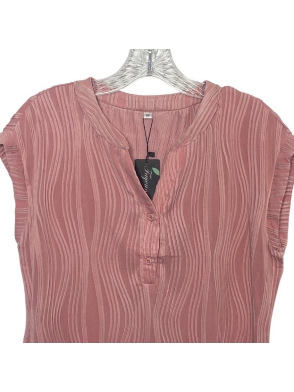 Fayenne Textured Short-Sleeve Blouse Womens Medium Pink New Button Detail - Picture 4 of 10
